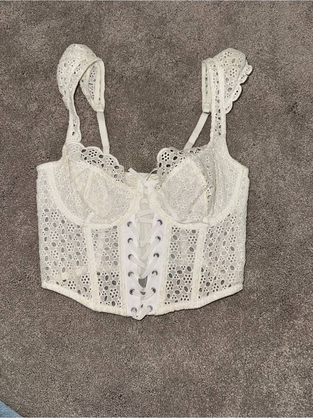 For Love & Lemons x Victoria Secret Cream Eyelet Lace Corset Bustier Top